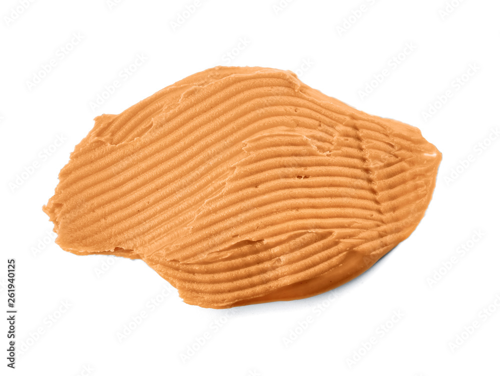 Tasty peanut butter on white background