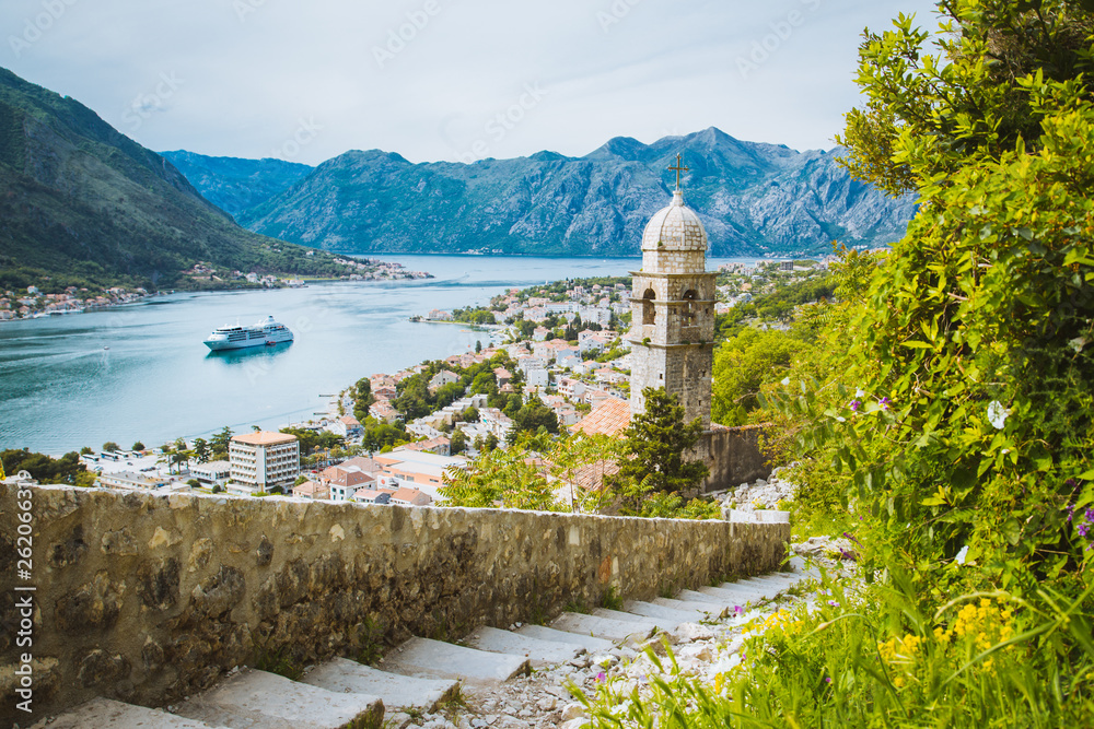 Historic town of Kotor with Bay of Kotor in summer, Montenegro