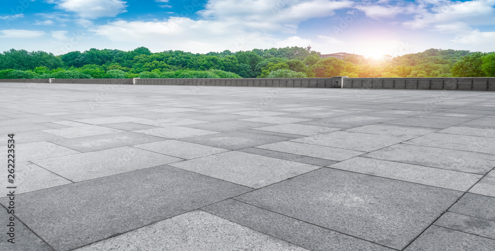 Empty Square Bricks and Natural Landscape Scenery..