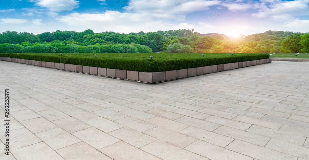 Empty Square Bricks and Natural Landscape Scenery..