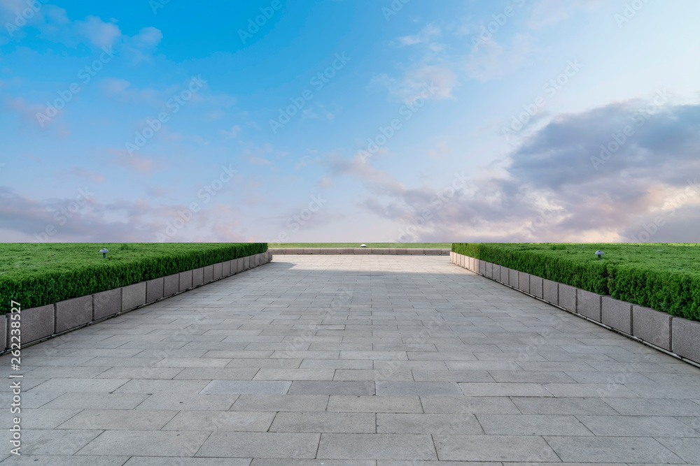 Empty Plaza Bricks and Sky Landscape..