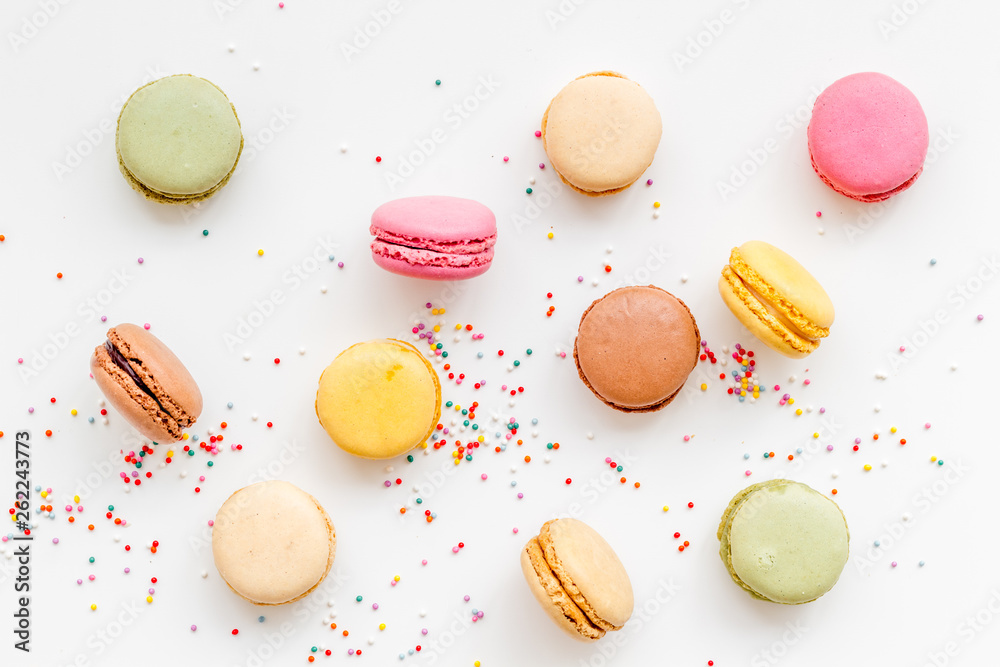 Macarons design on white background top view pattern