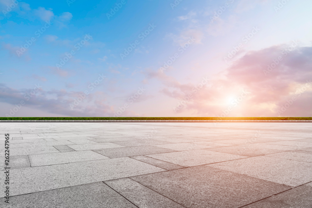 Empty Plaza Bricks and Sky Landscape..