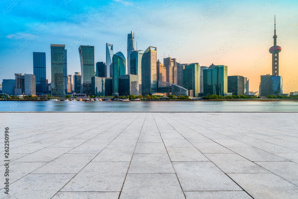 Road and skyline of urban architecture