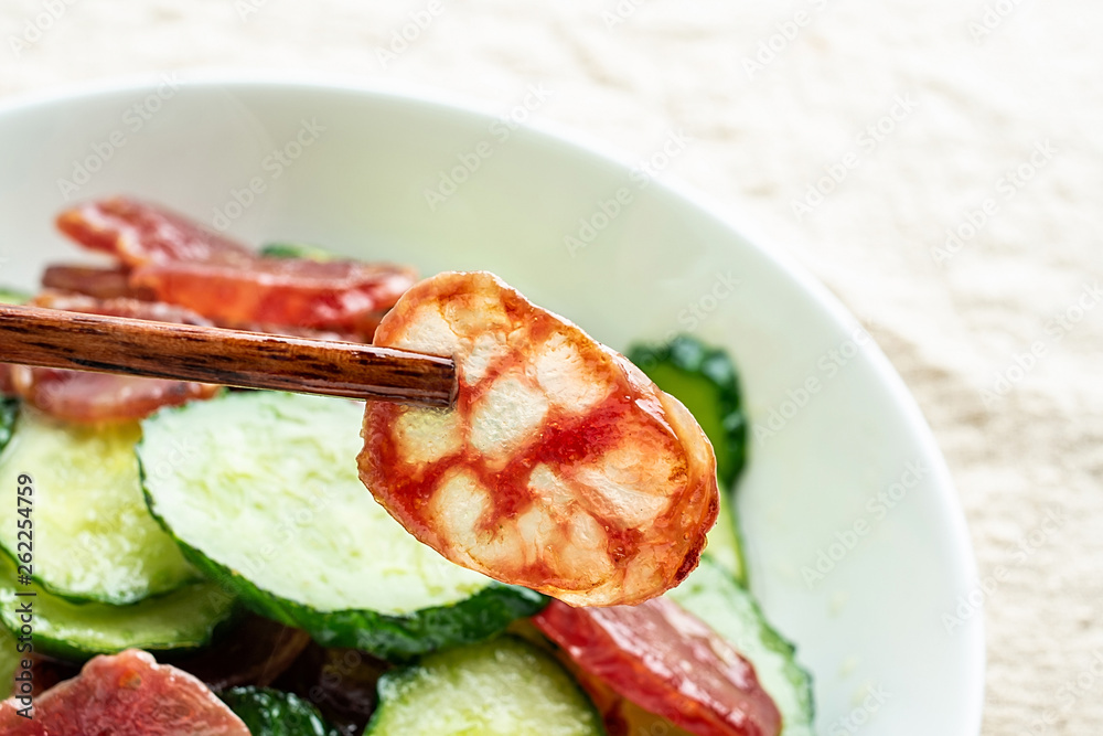 Cantonese cuisine, cucumber, fried sausage