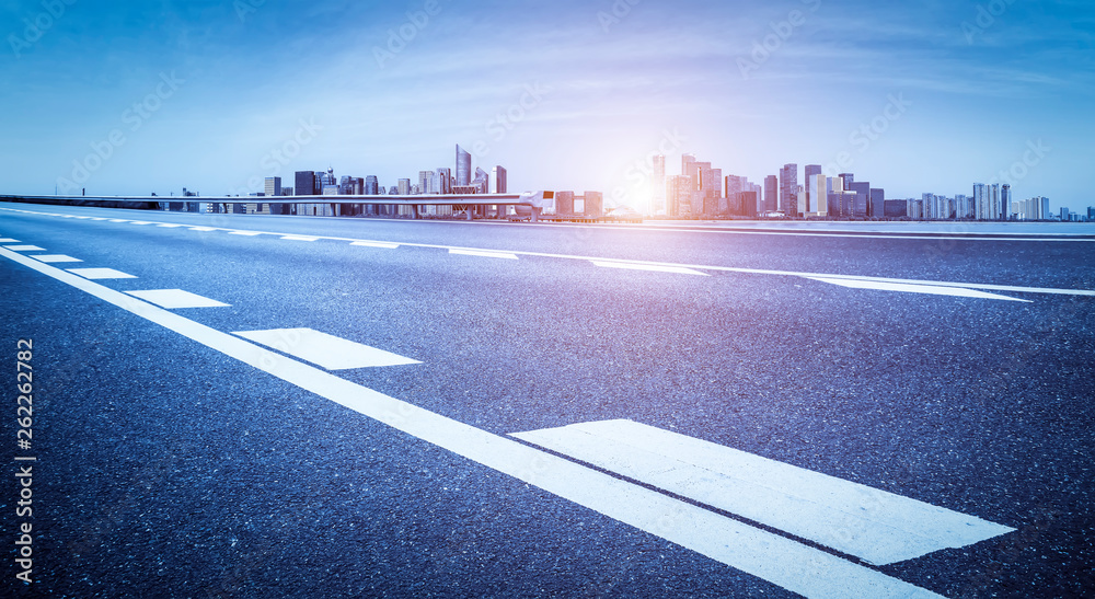 Road and skyline of urban architecture