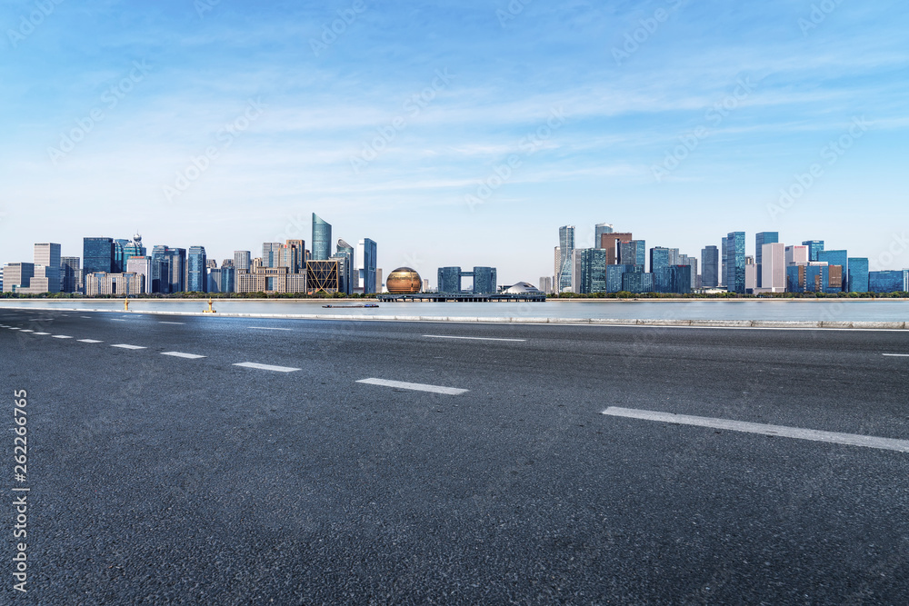 Road and skyline of urban architecture