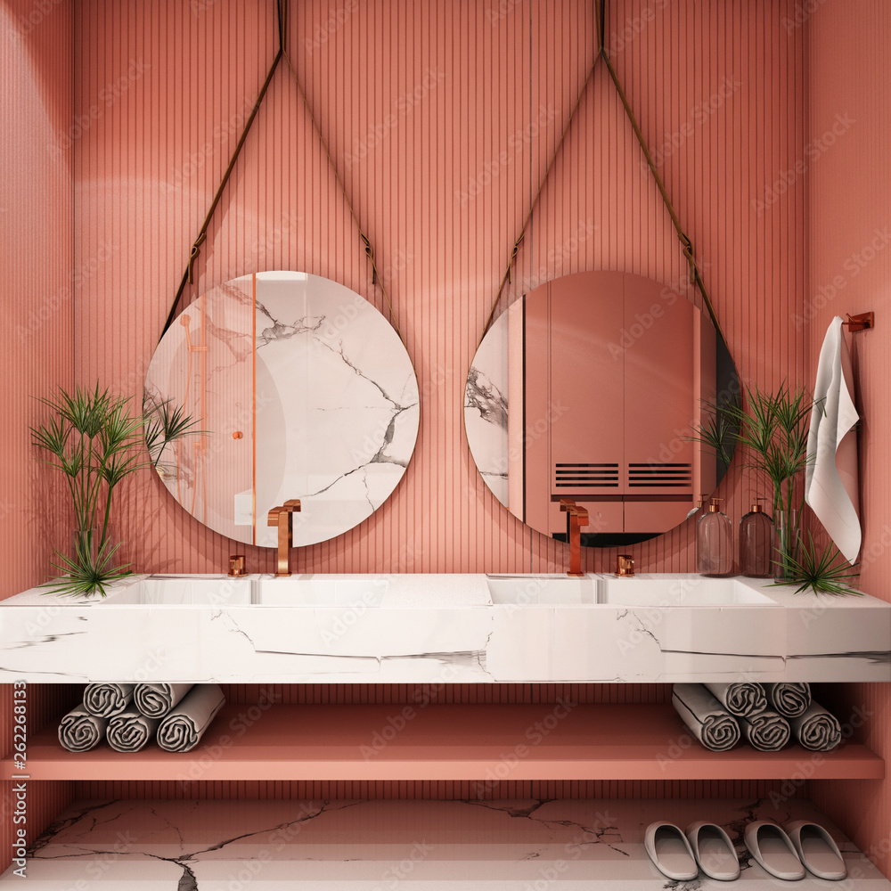 Modern Bathroom Interior design,trend design 2019 ,3d rendering ,3d illustration