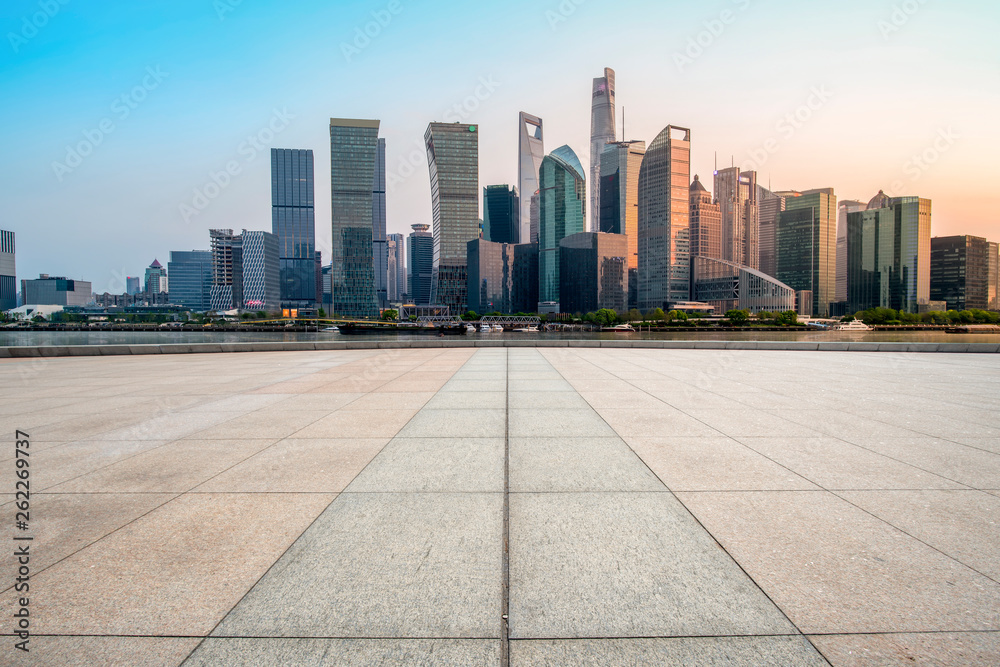 Road and skyline of urban architecture