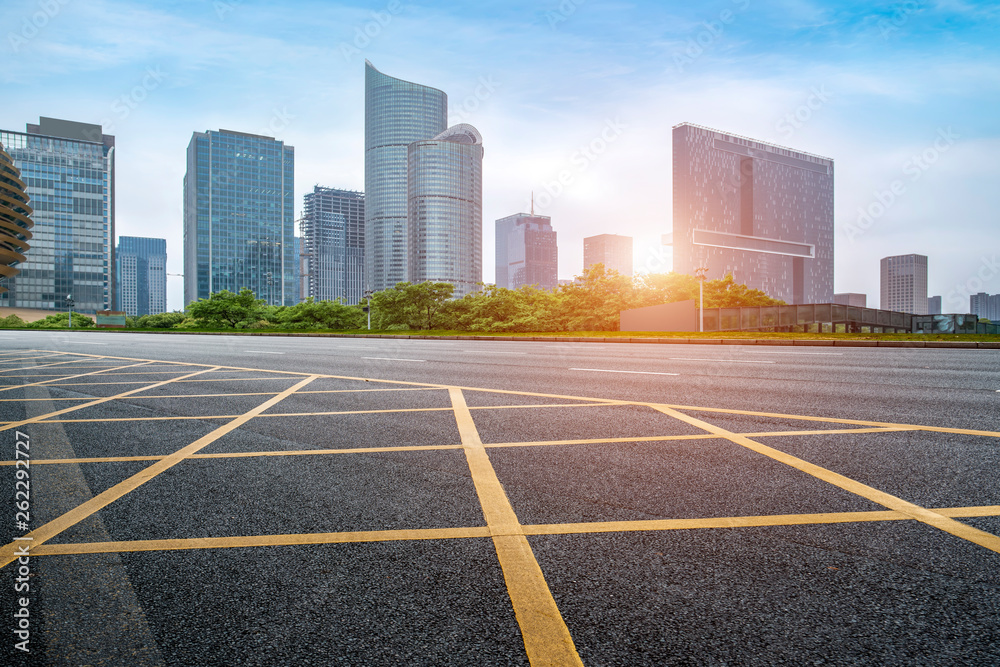 Road and skyline of urban architecture