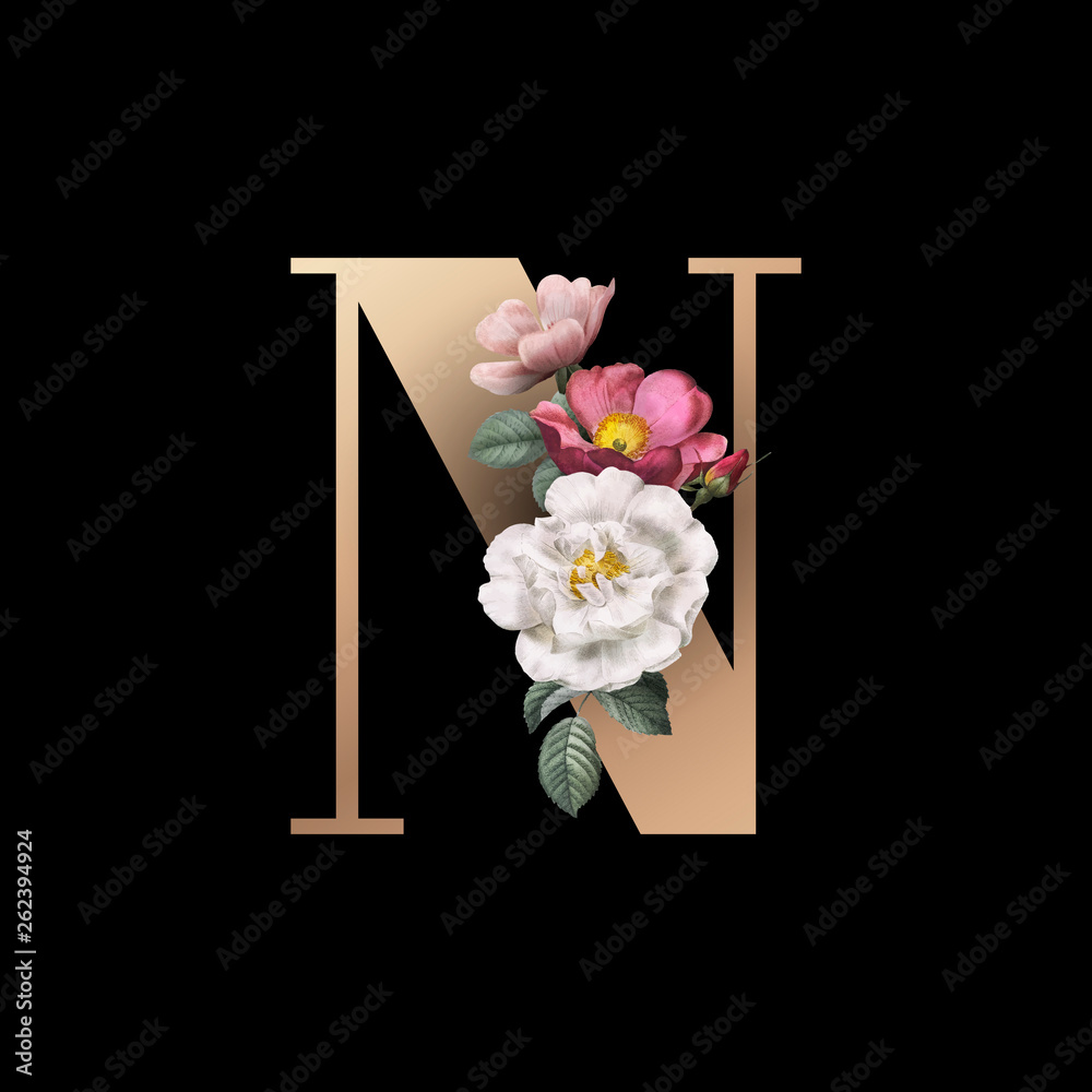 Floral letter N font