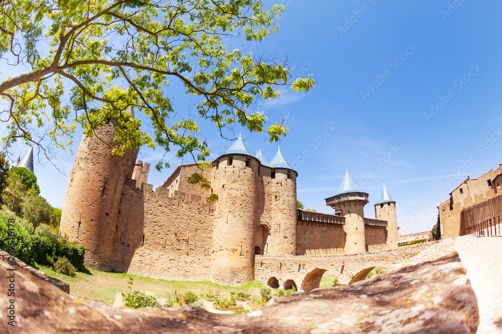 Entrance to chateau Comtal, Carcassonne, south France