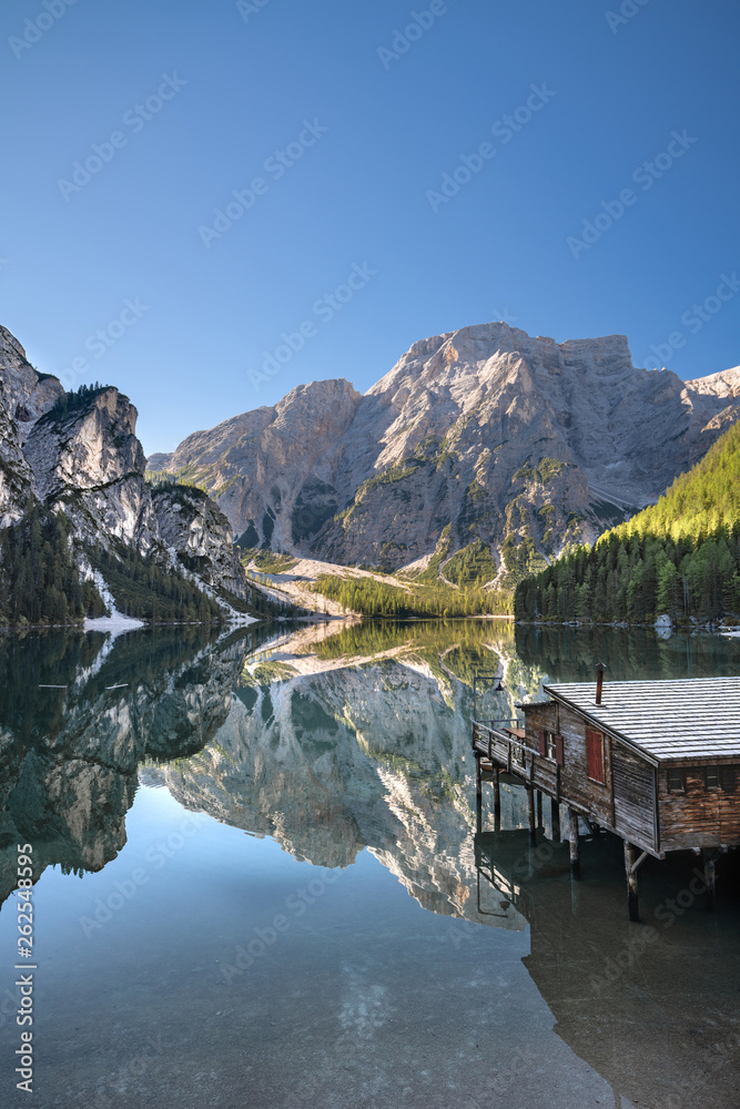 Hut at the italian lake Braies