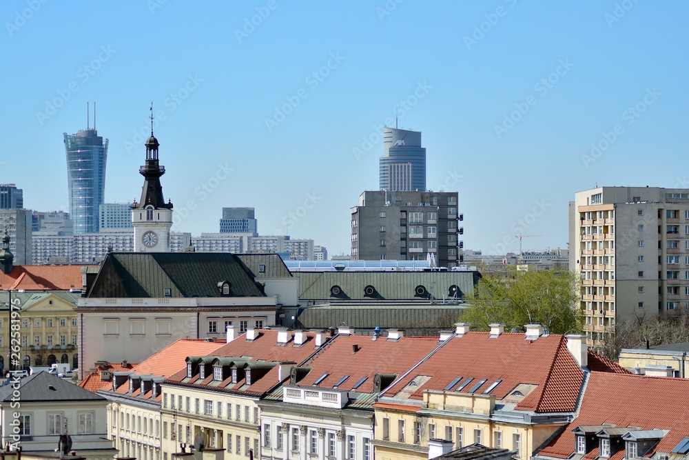 Aerial view downtown business skyscrapers, city center