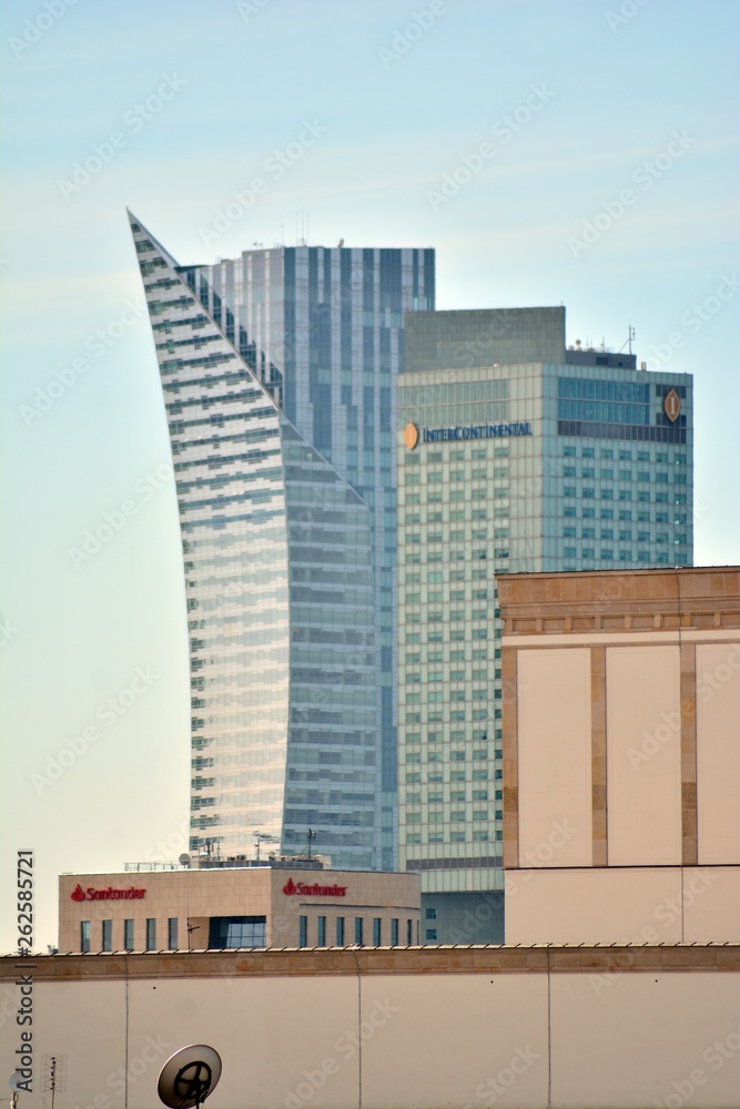 Aerial view downtown business skyscrapers, city center