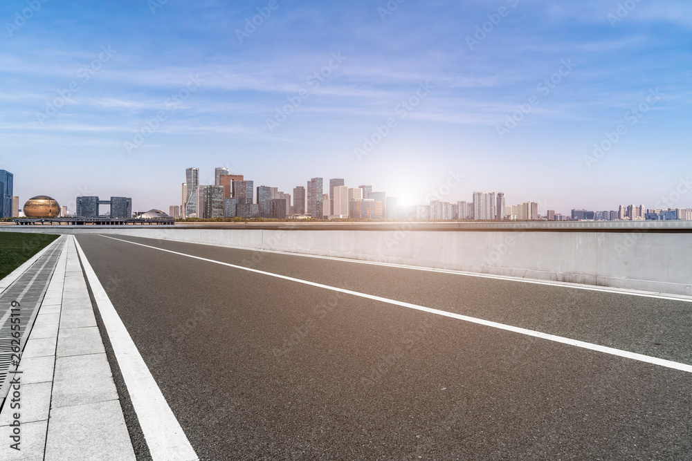 Road and skyline of urban architecture