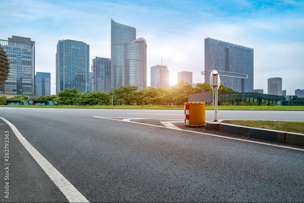 Road and skyline of urban architecture