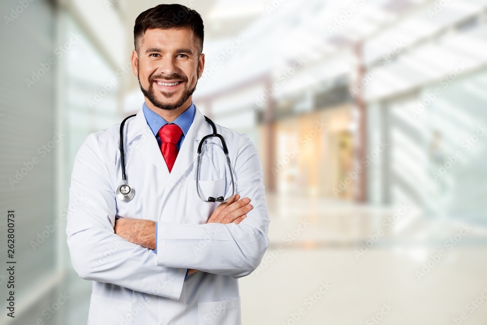 Handsome doctor portrait  on background