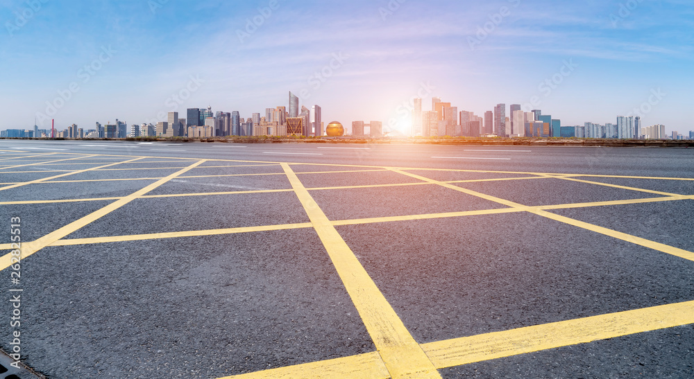 Road and skyline of urban architecture