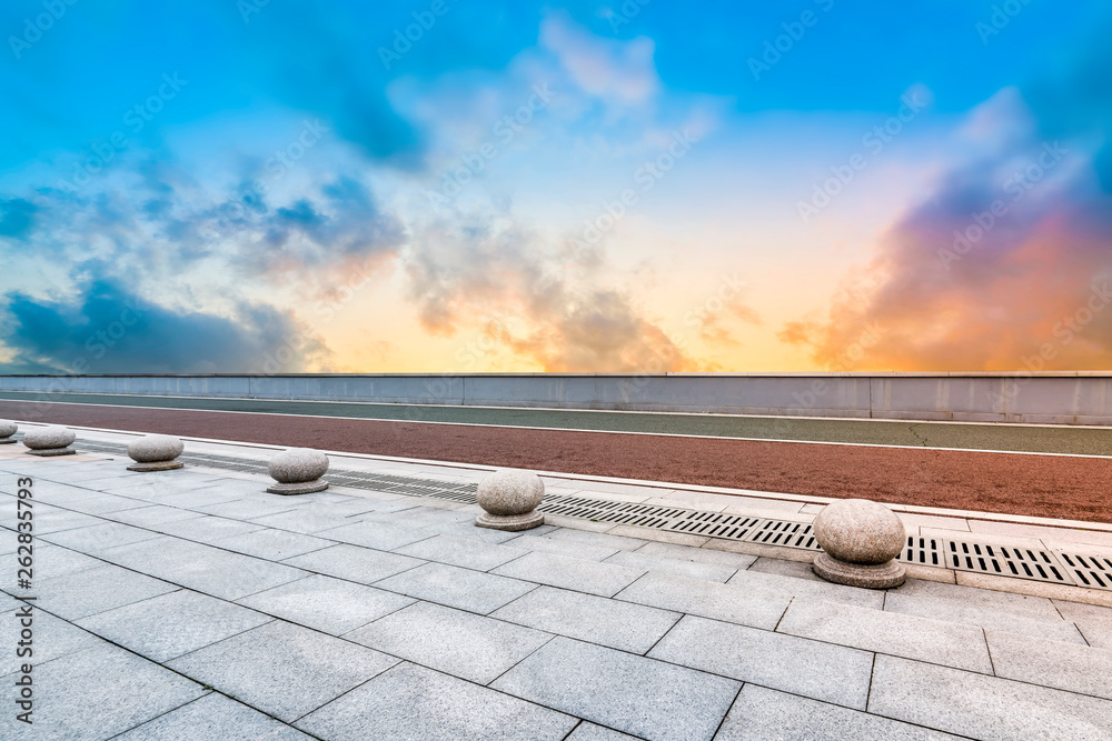 Empty Plaza Bricks and Sky Landscape..