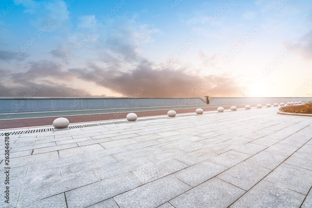 Empty Plaza Bricks and Sky Landscape..