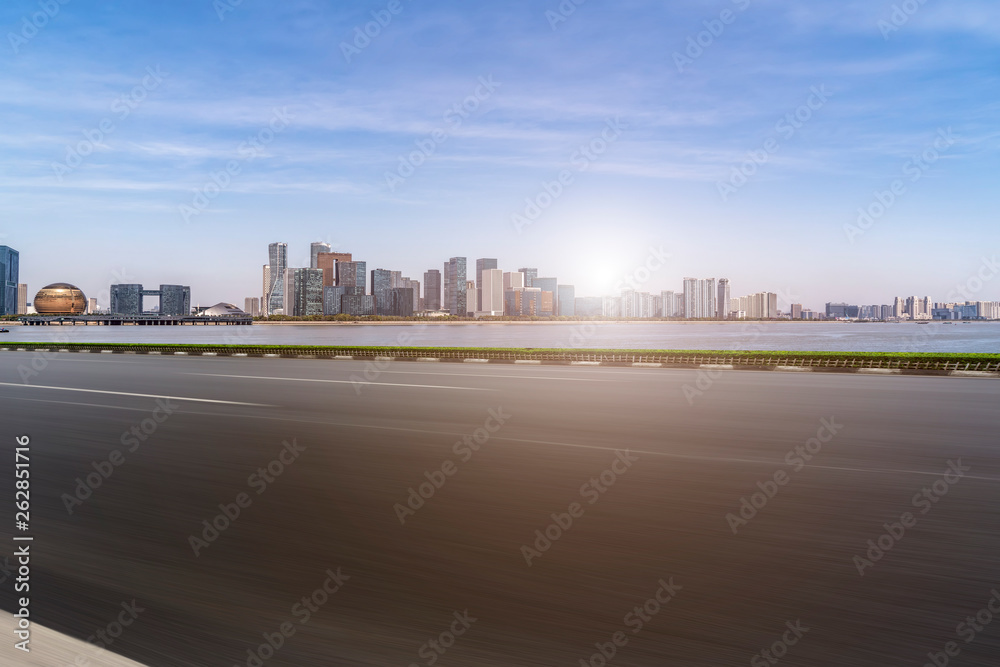 Road and skyline of urban architecture