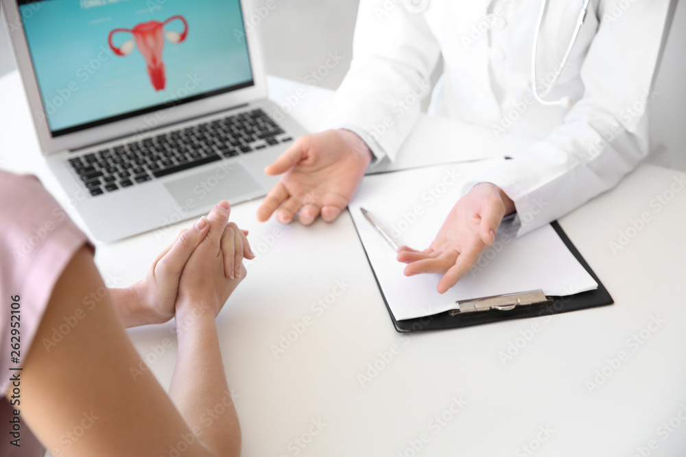 Gynecologist working with patient in office