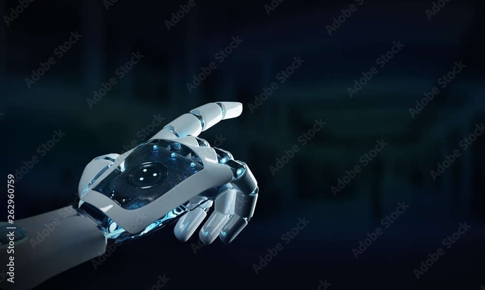 Intelligent robot machine pointing finger 3D rendering