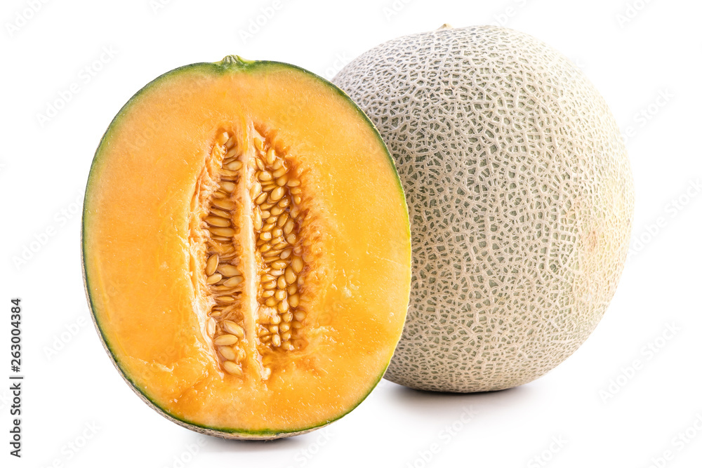 Sliced cantaloupe - Close up, clipping path, cut out. Beautiful tasty fresh ripe rock cantaloup melo