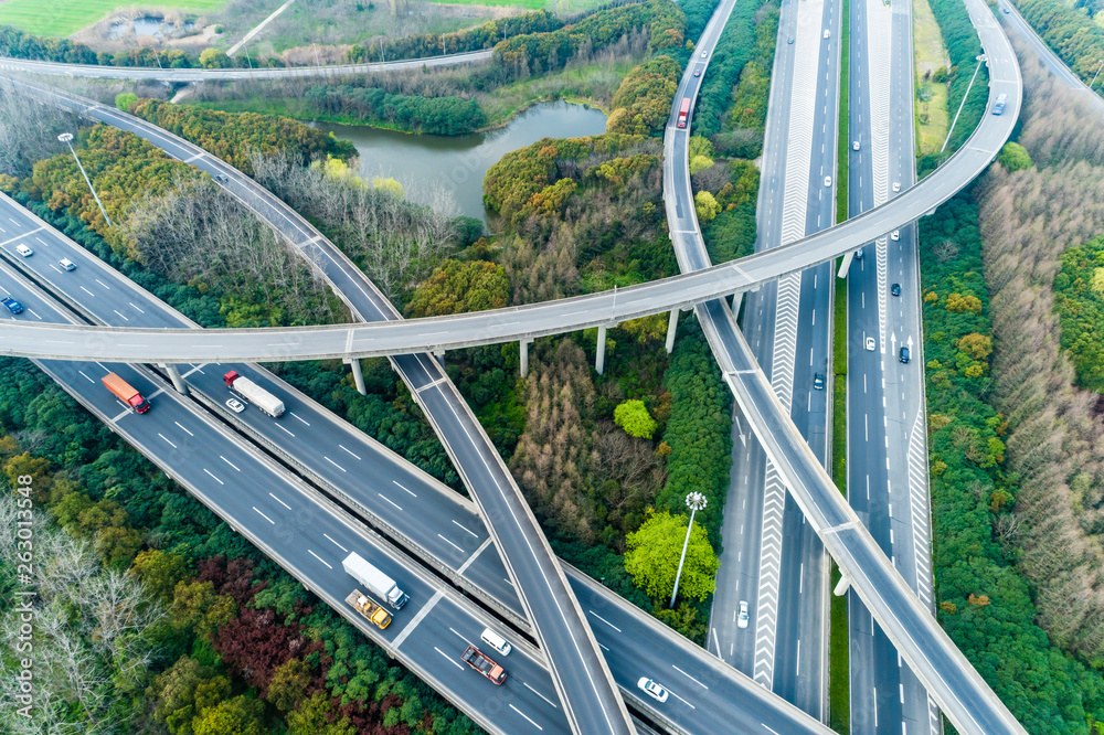 上海高速公路和立交桥鸟瞰图