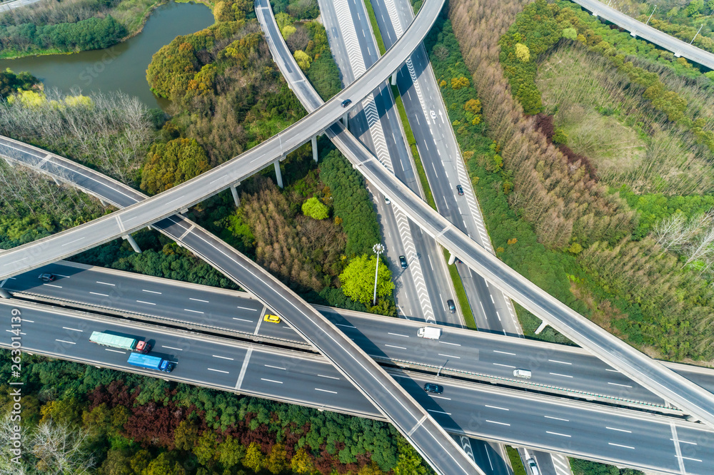 Aerial view of highway and overpass in Shanghai