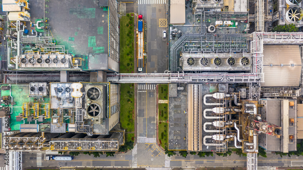 Aerial view air cooling water, condensing cooling water, large air conditioners cooling water in fac