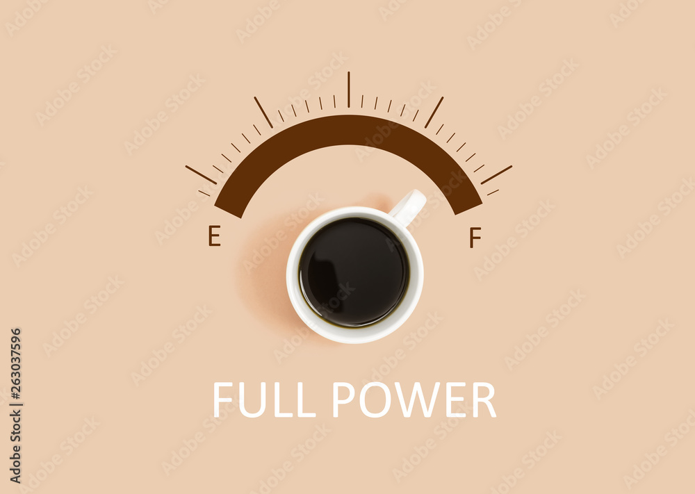 Coffee full power concept overhead view flat lay