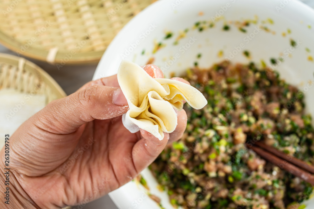 Chinese food wonton making process