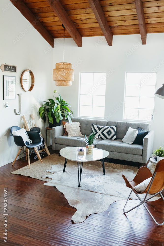 Interior of furniture and decorations arranged in living room