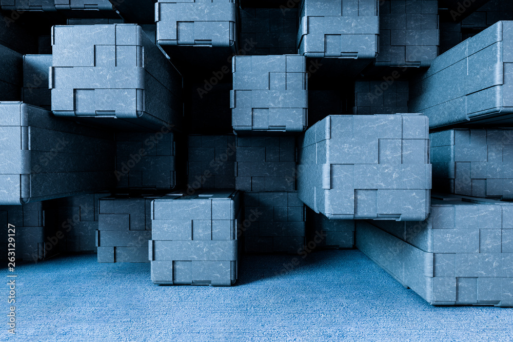 3d rendering, creative cubes wall with floor