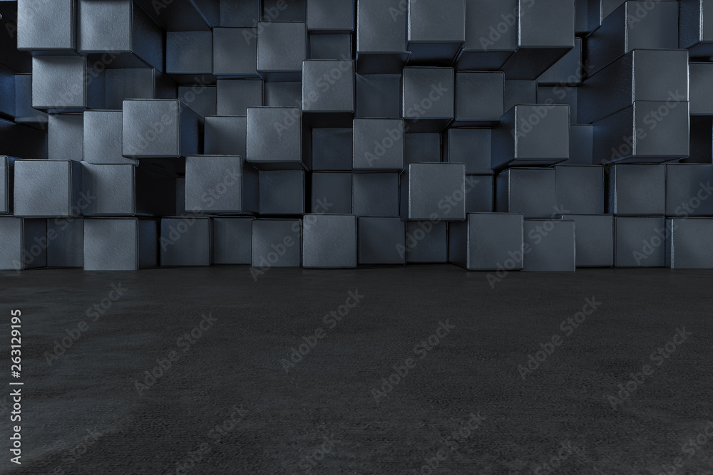 3d rendering, creative cubes wall with floor