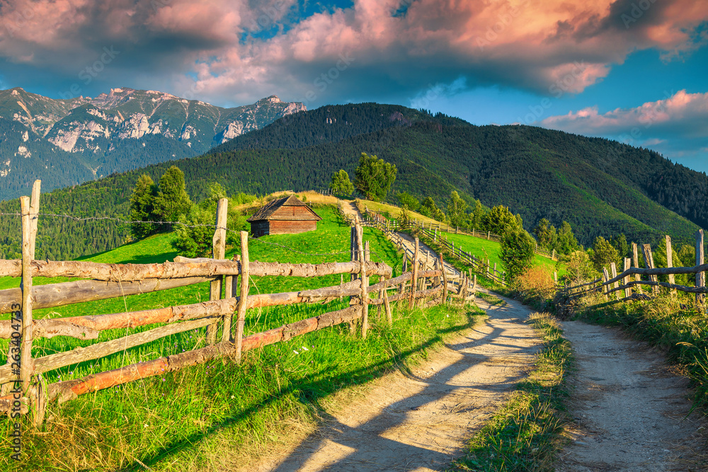 Amazing rural landscape at sunset near Bran,Transylvania, Romania, Europe