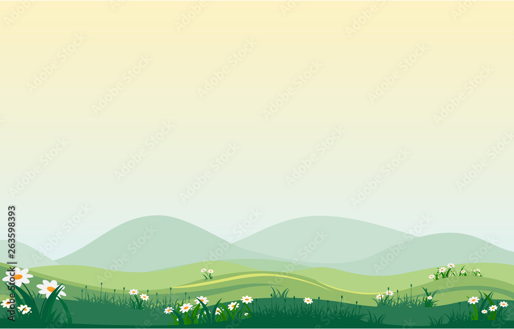 Summer Spring Green Valley Fresh Sky Outdoor Landscape Illustration