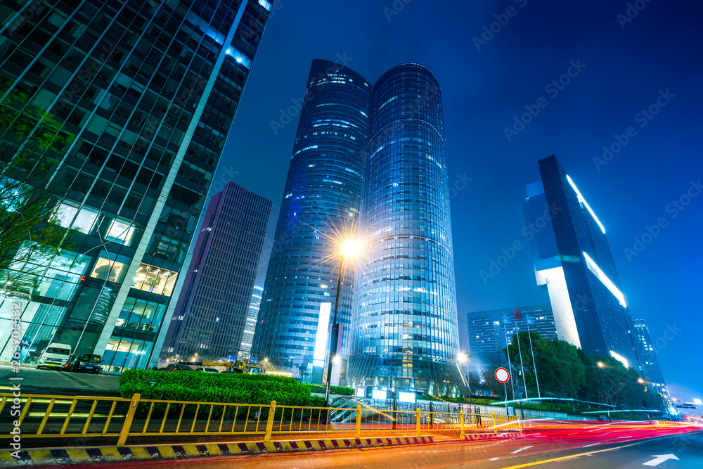 Road City Nightscape Architecture and Fuzzy Car Lights..