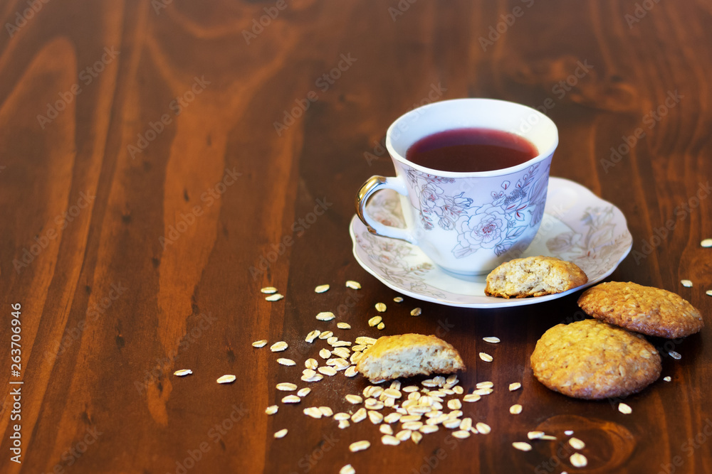 oatmeal cookies with a cup of tea	