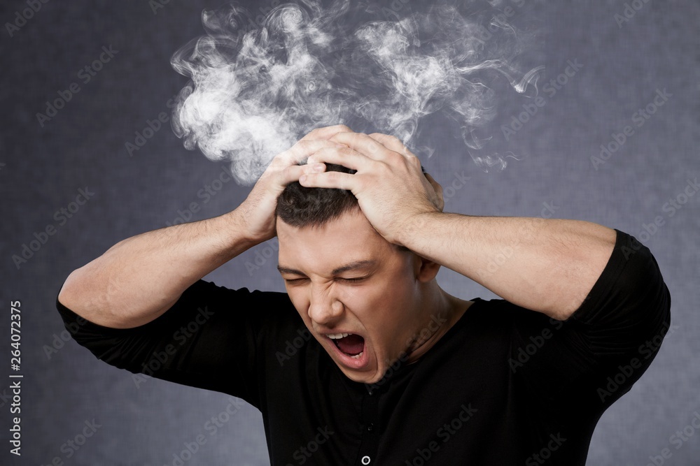 Thinking man concetrating intently - isolated image on white background