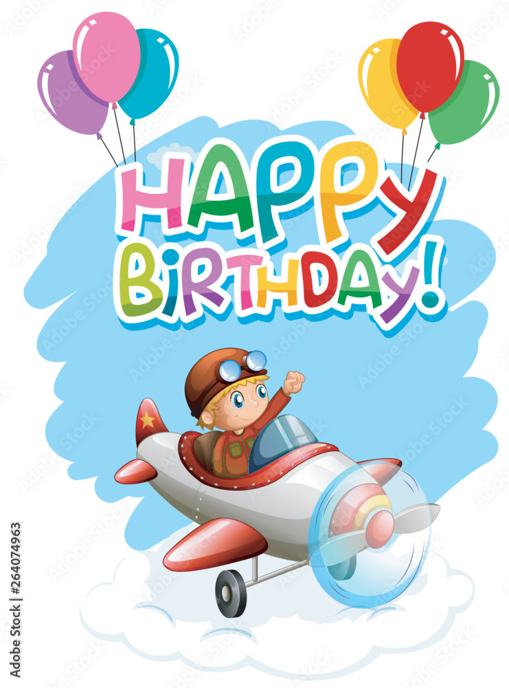 Happy birthday boy in plane card