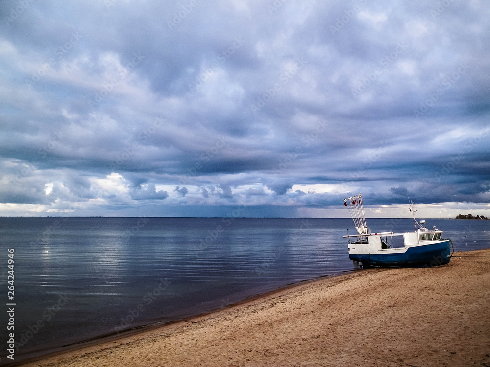 Fishing boat on Baltic Sea coast.