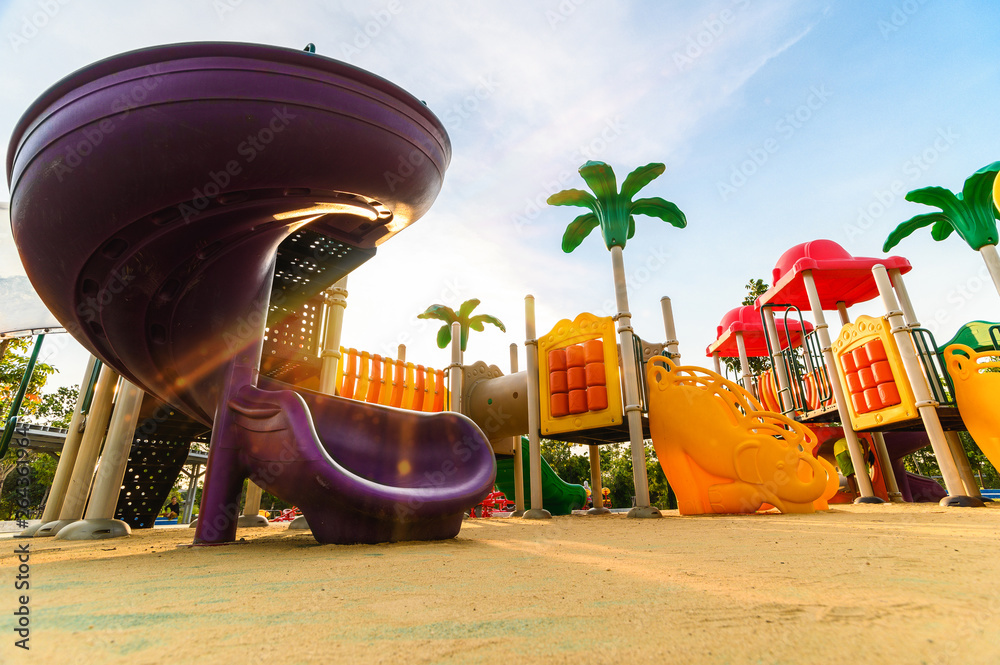 Colorful playground on yard in the park