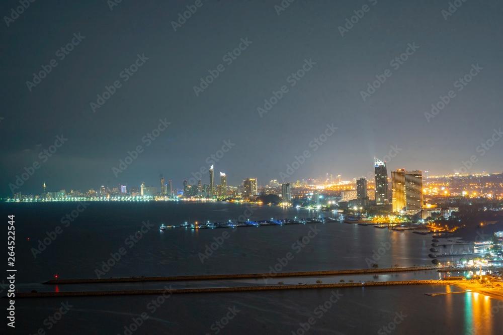 Architecture and beautiful beaches in Pattaya at night Thailand.