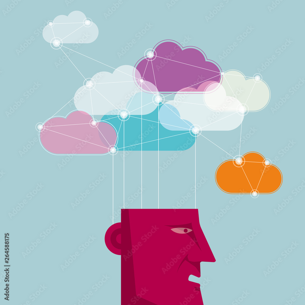 Cloud computing concept design, isolated on blue background.