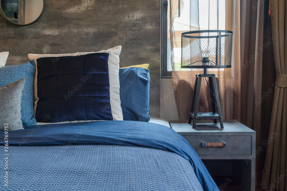 modern blue color tone bedroom