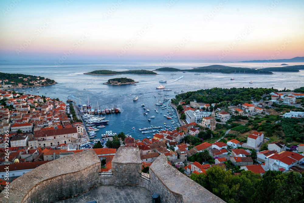 Panoramic view of Hvar Town in Croatia. Hvar Town is the famous town for summer beach vacation on Hv