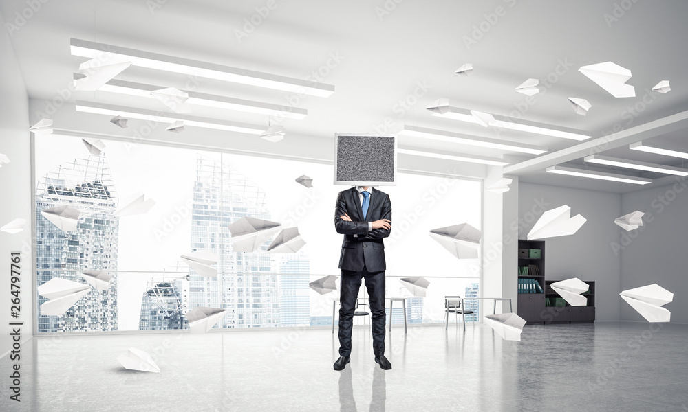 Businessman with monitor instead of head.